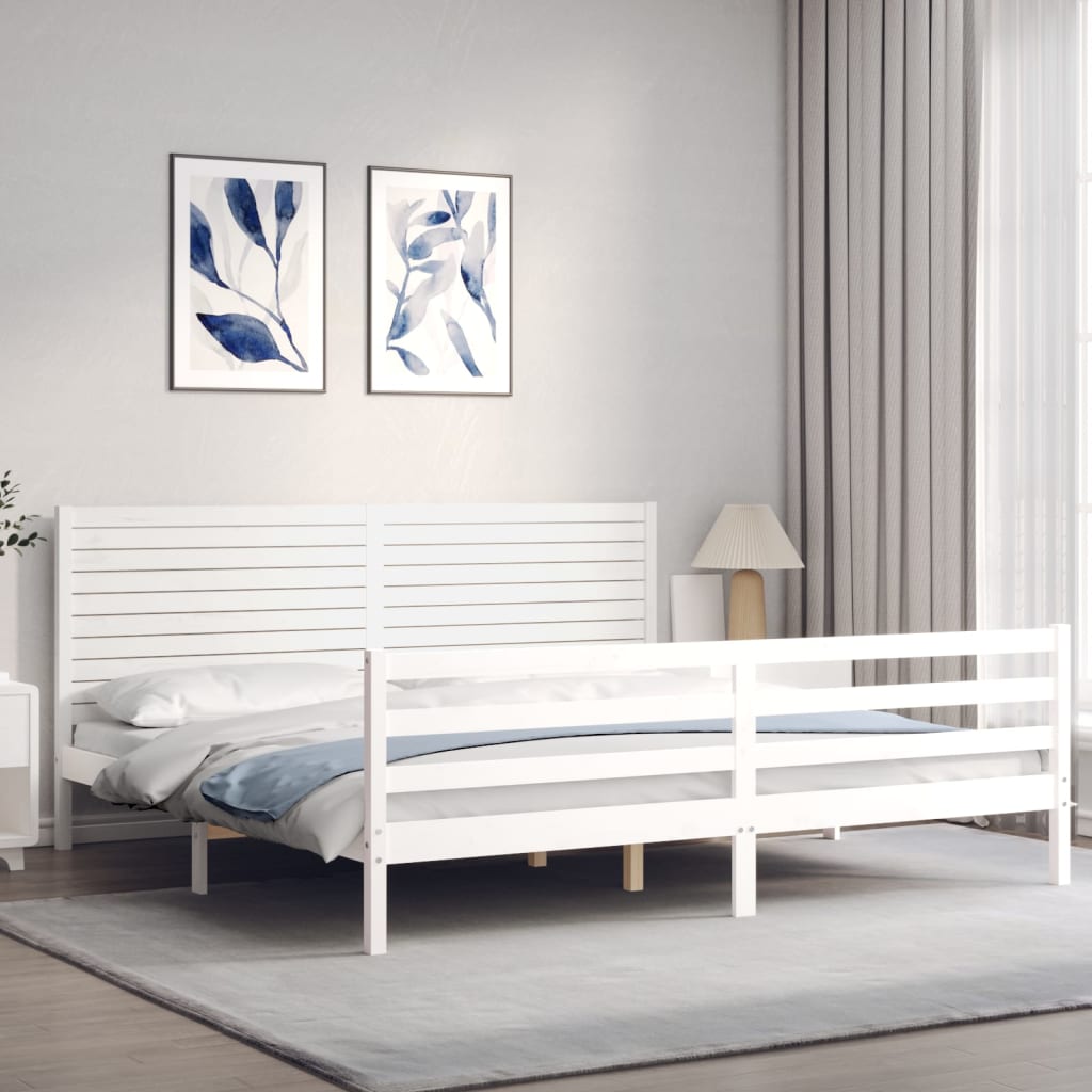 Sengeramme med hodegavl hvit 200x200 cm heltre
