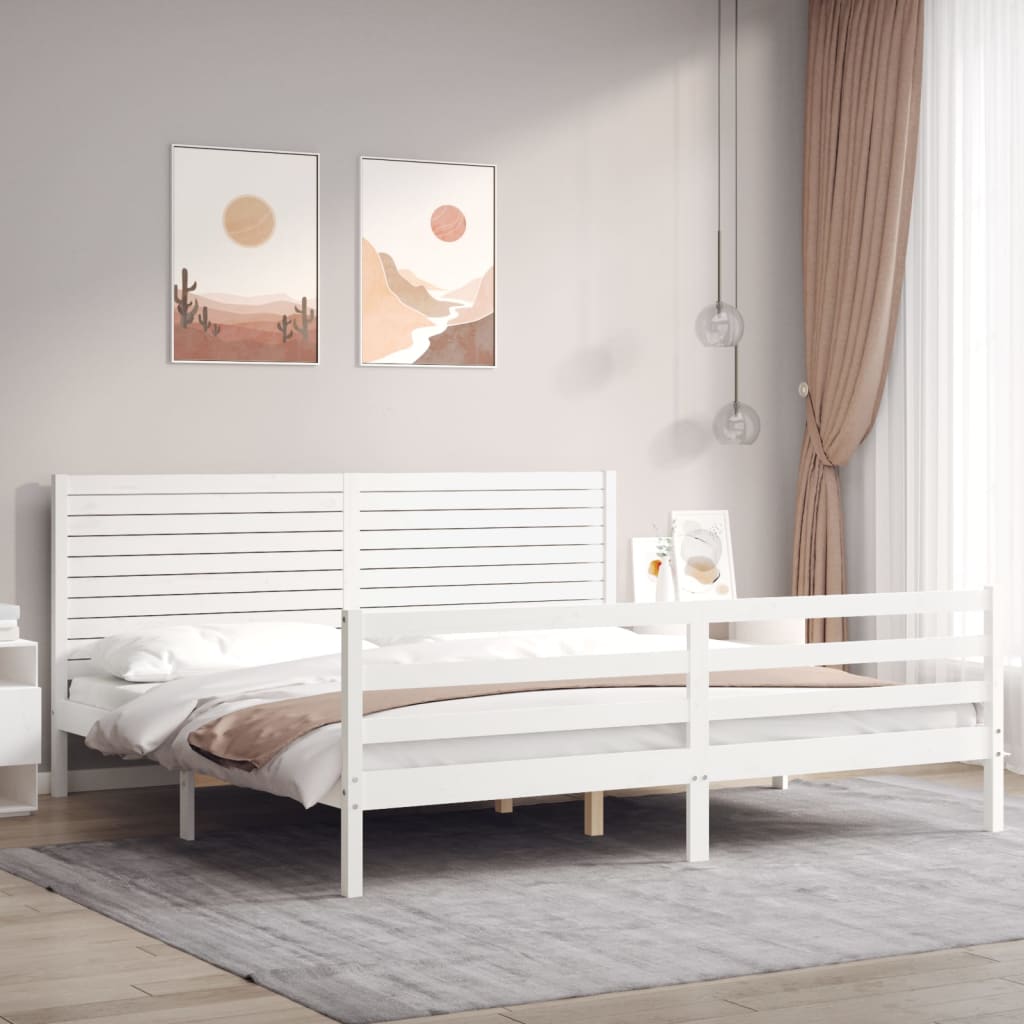 Sengeramme med hodegavl hvit 200x200 cm heltre