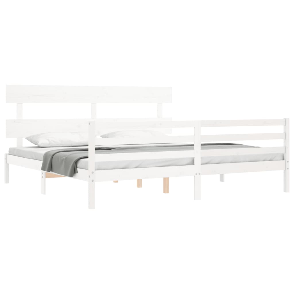 Sengeramme med hodegavl hvit 200x200 cm heltre