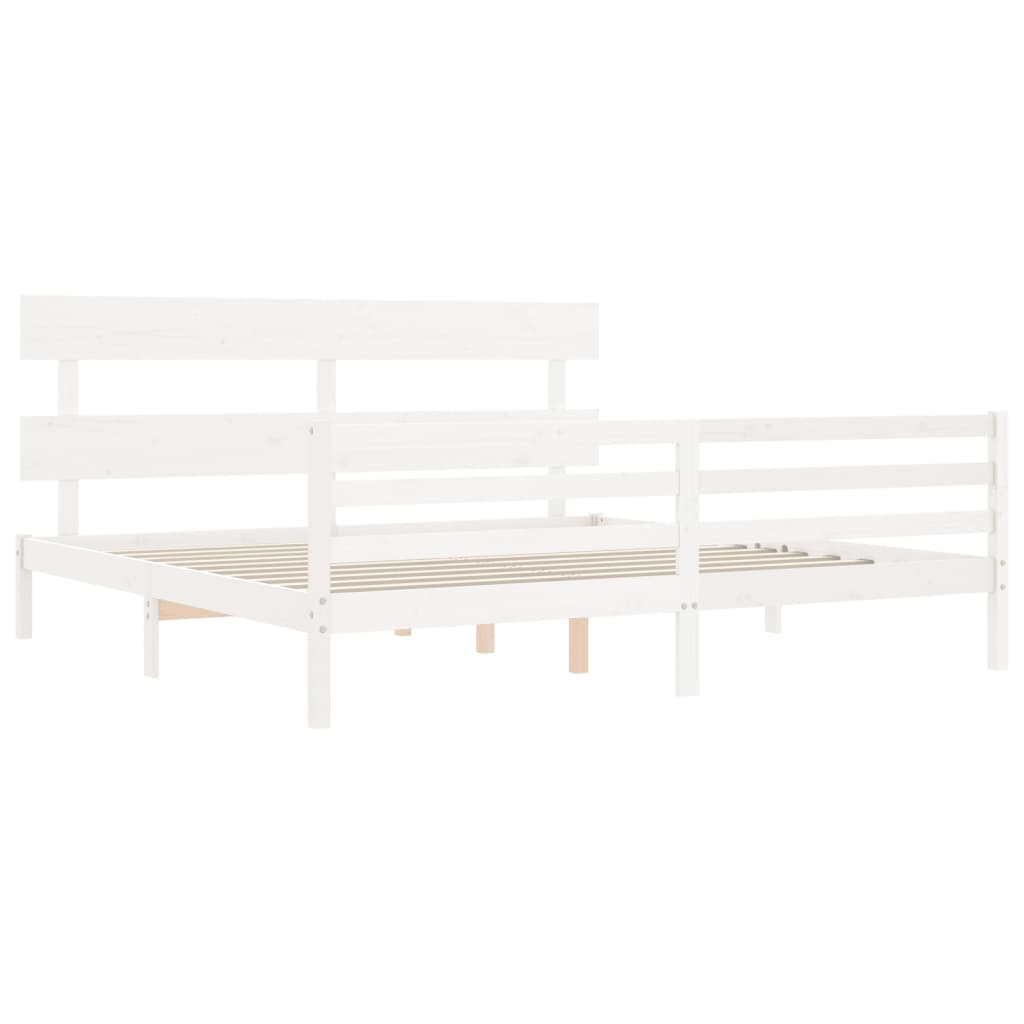 Sengeramme med hodegavl hvit 200x200 cm heltre