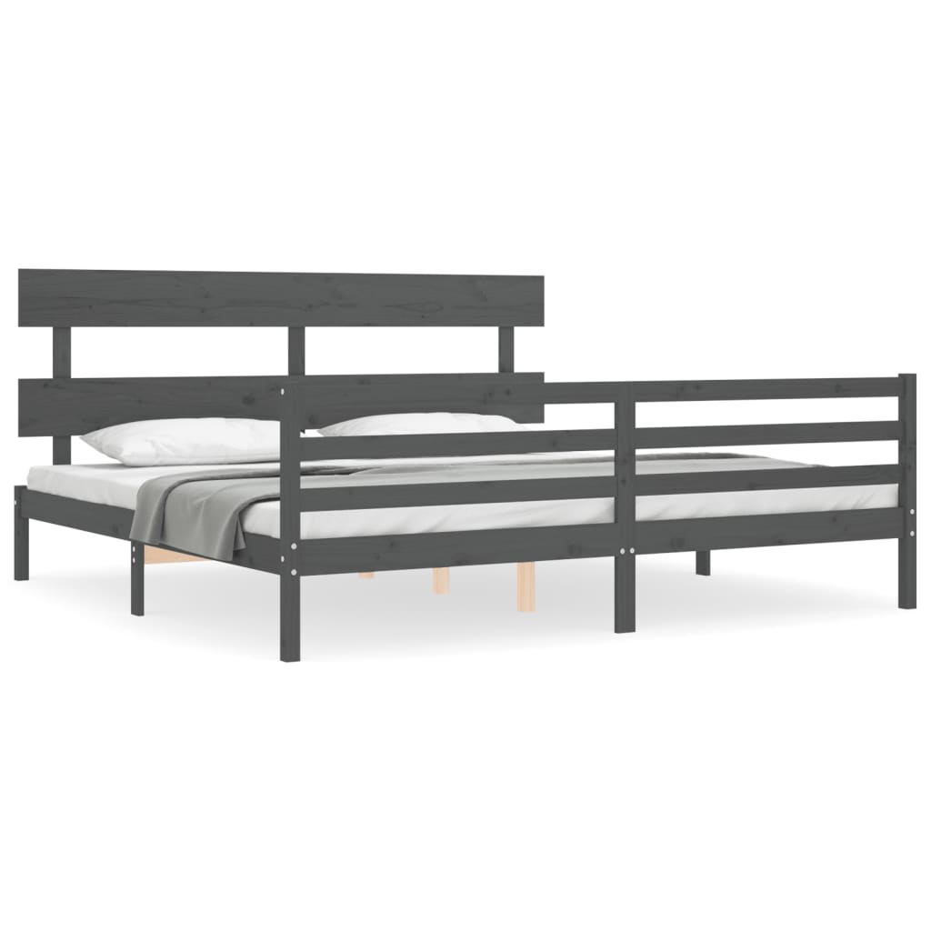 Sengeramme med hodegavl grå 200x200 cm heltre