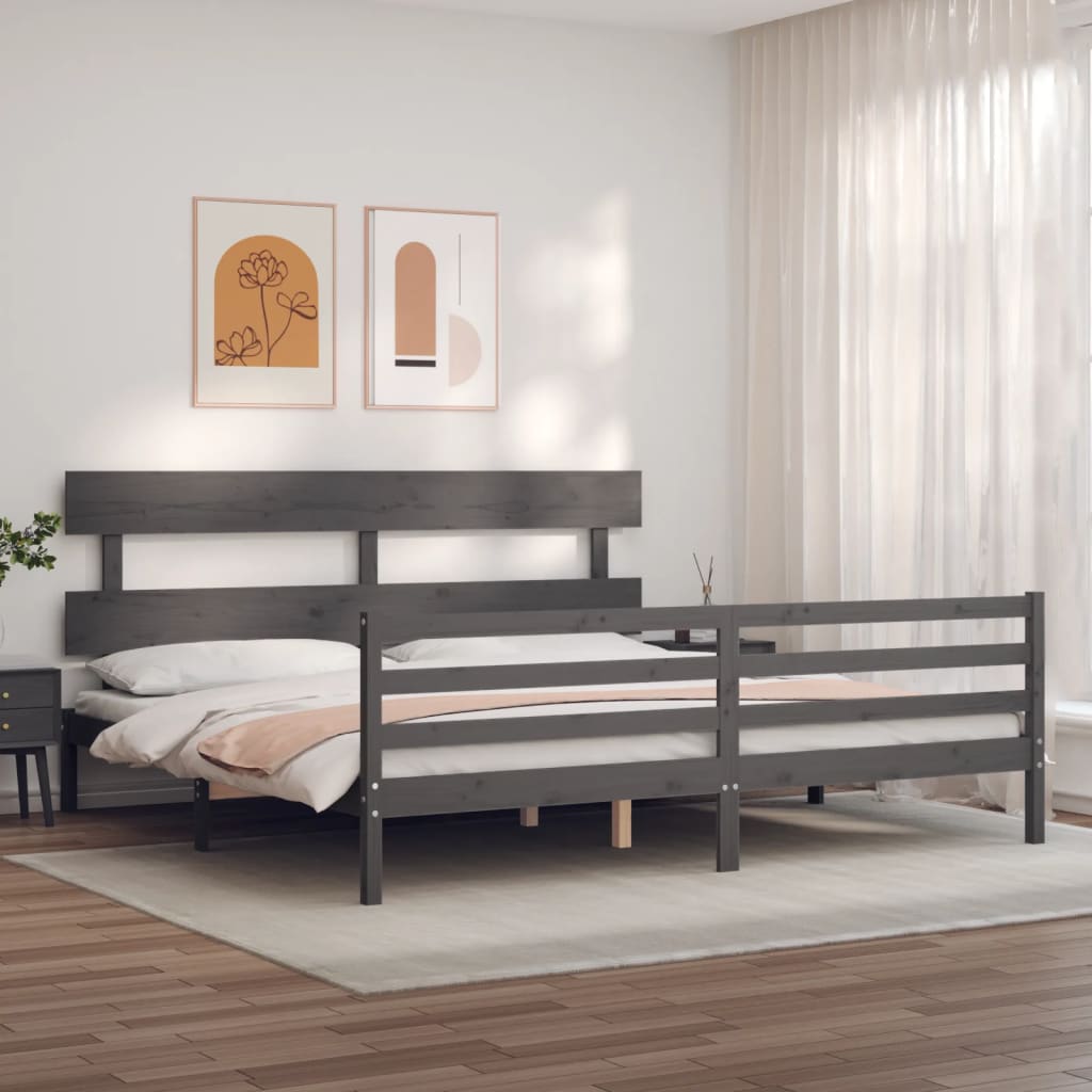 Sengeramme med hodegavl grå 200x200 cm heltre