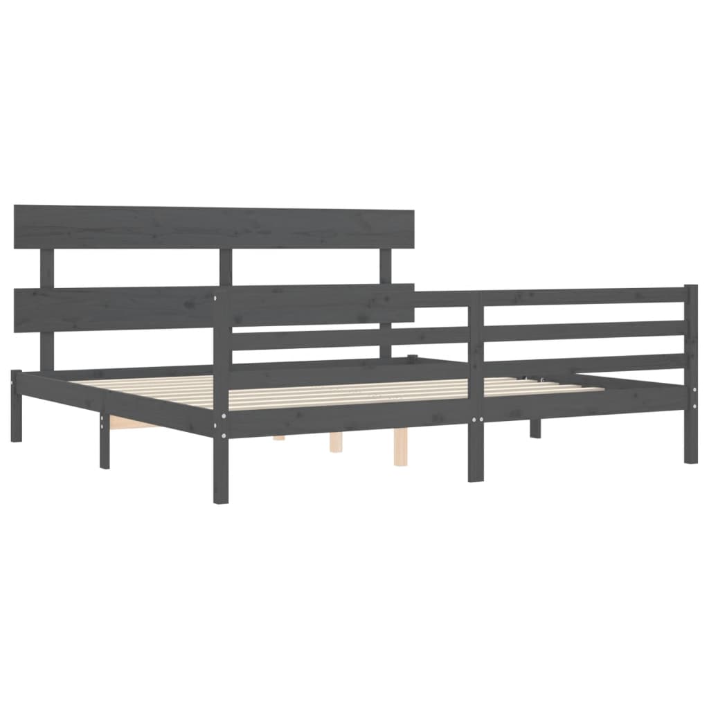 Sengeramme med hodegavl grå 200x200 cm heltre