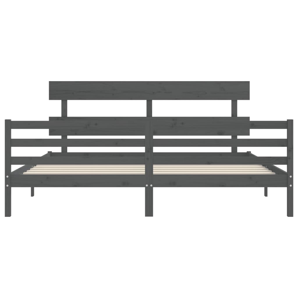 Sengeramme med hodegavl grå 200x200 cm heltre