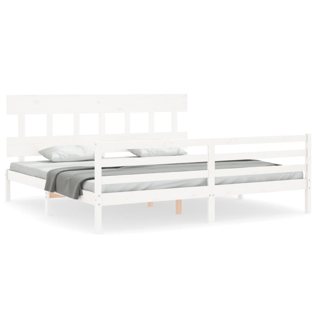 Sengeramme med hodegavl hvit 200x200 cm heltre