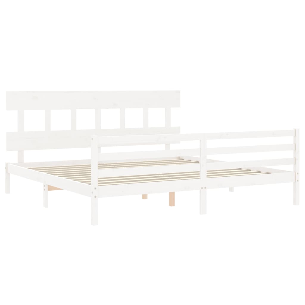 Sengeramme med hodegavl hvit 200x200 cm heltre