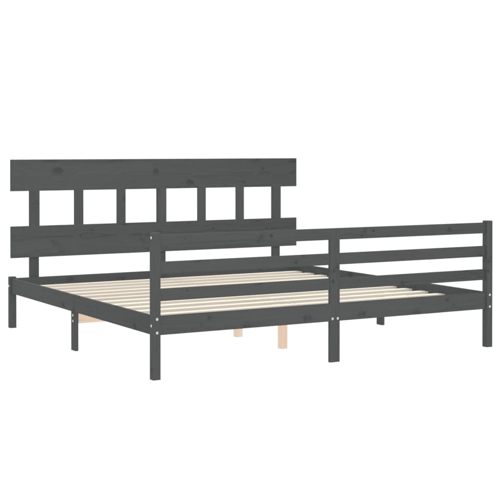 Sengeramme med hodegavl grå 200x200 cm heltre