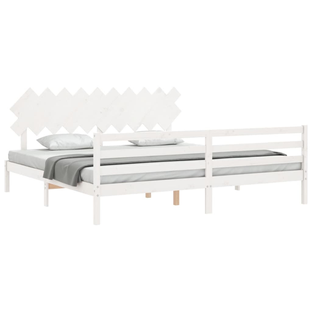 Sengeramme med hodegavl hvit 200x200 cm heltre