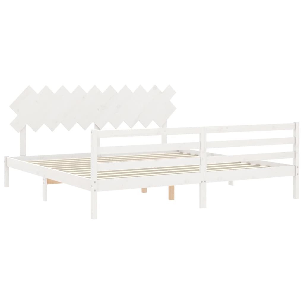 Sengeramme med hodegavl hvit 200x200 cm heltre