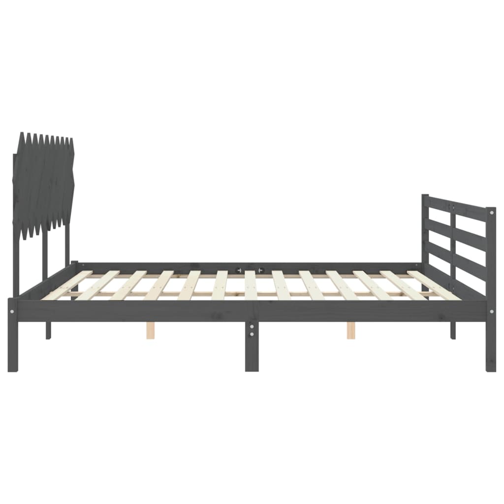 Sengeramme med hodegavl grå 200x200 cm heltre
