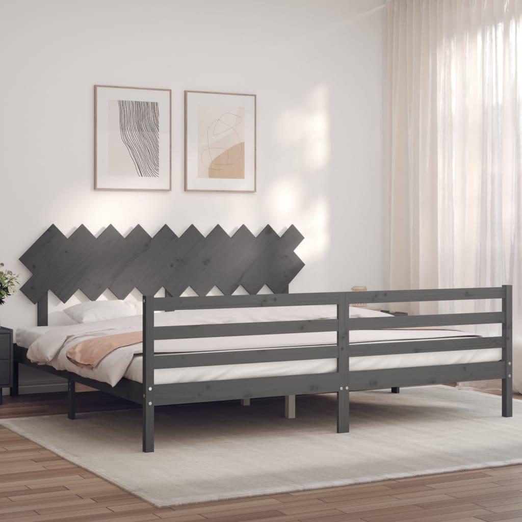 Sengeramme med hodegavl grå 200x200 cm heltre