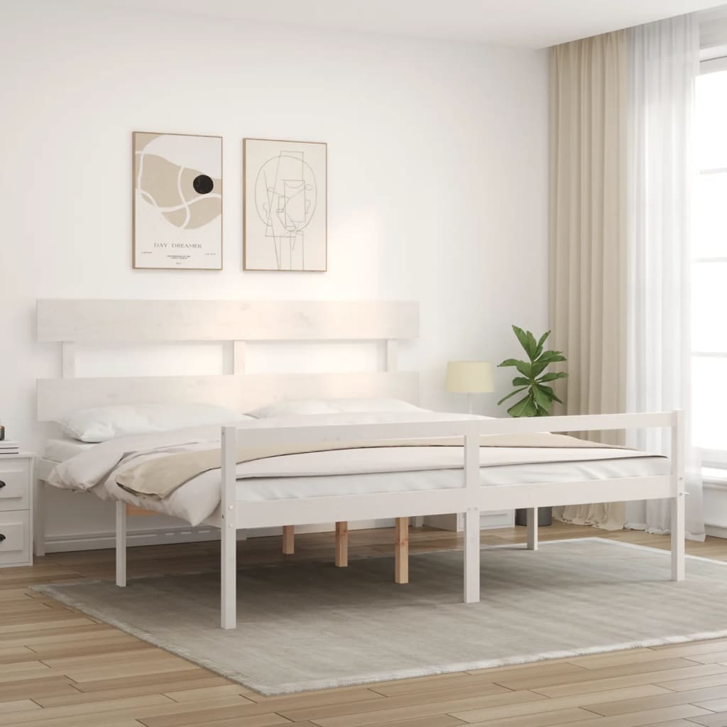 Seniorseng med hodegavl hvit 200x200 cm heltre