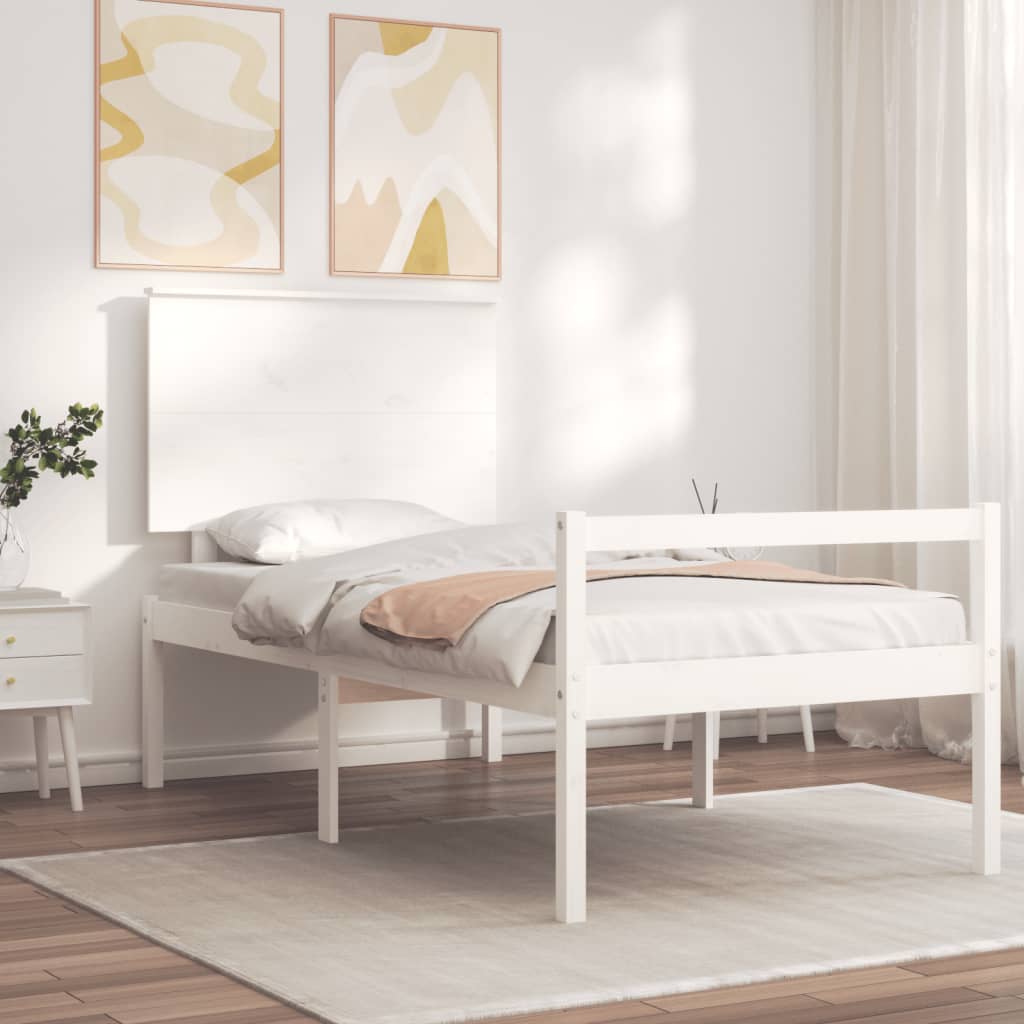 Seniorseng med hodegavl hvit enkelt heltre