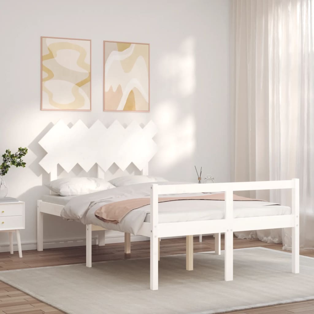 Seniorseng med hodegavl hvit double heltre