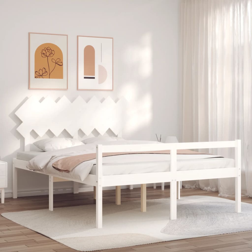 Seniorseng med hodegavl hvit 140x190 cm heltre