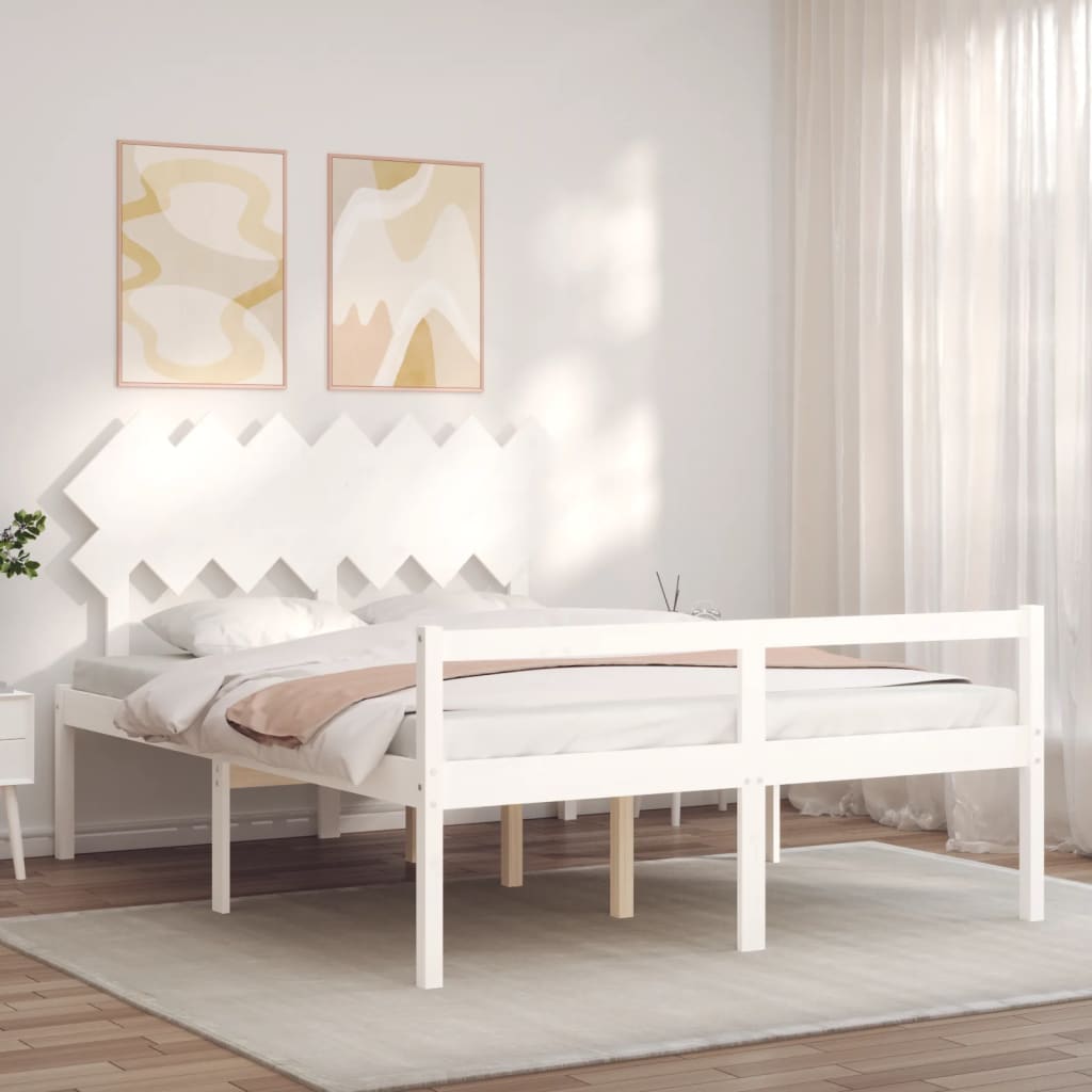 Seniorseng med hodegavl hvit 140x200 cm heltre