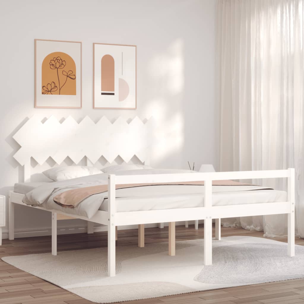 Seniorseng med hodegavl hvit 160x200 cm heltre