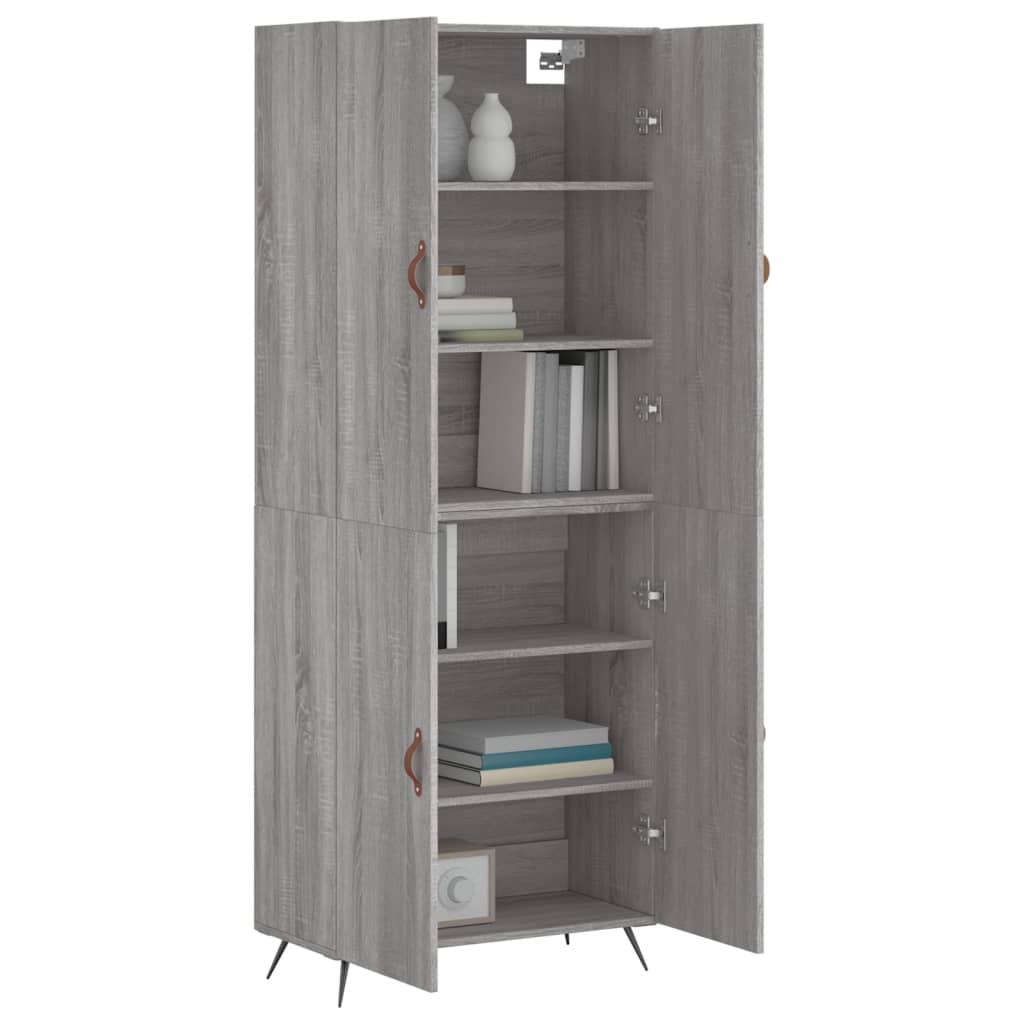 Highboard grå sonoma 69,5x34x180 cm konstruert tre