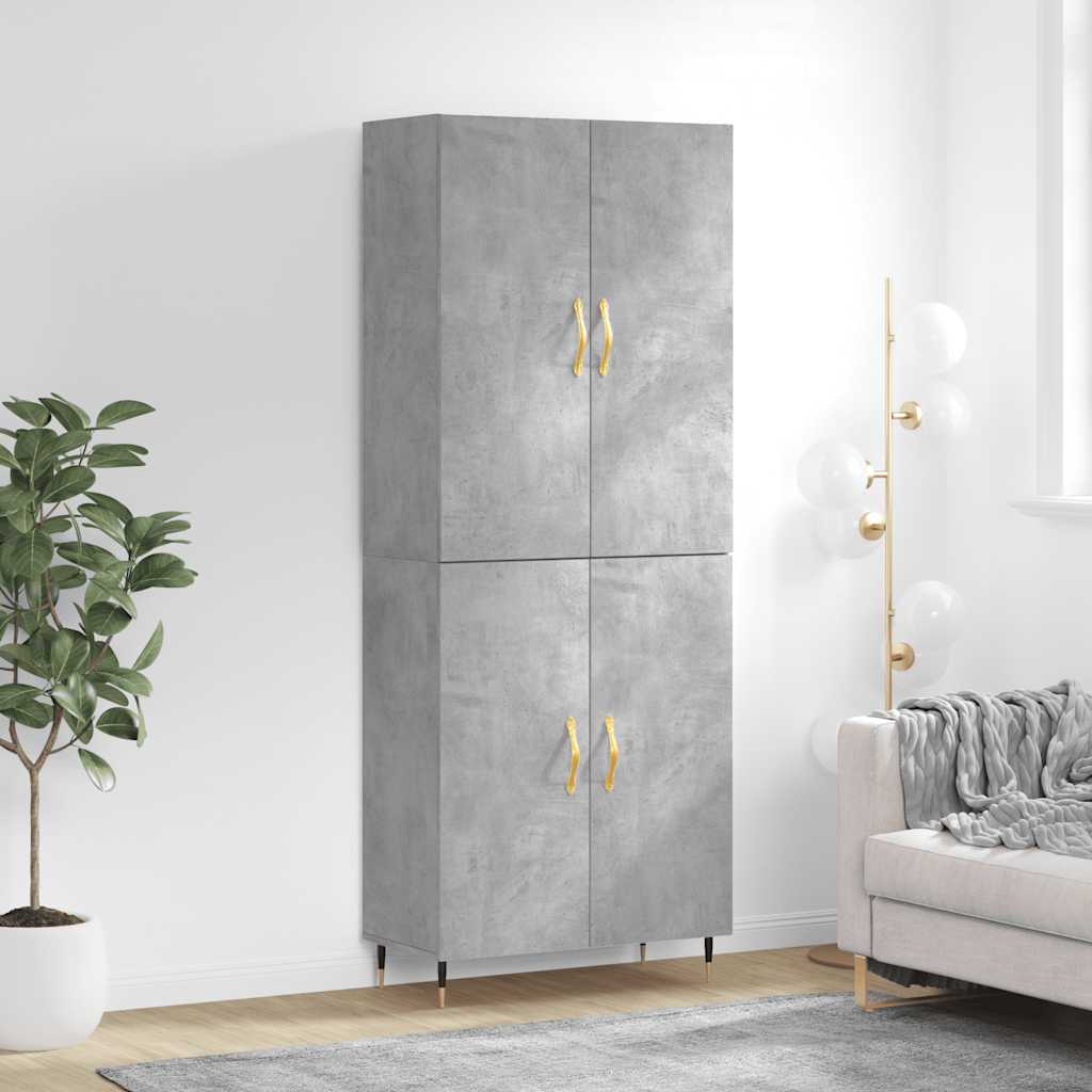 Highboard betonggrå 69,5x34x180 cm konstruert tre