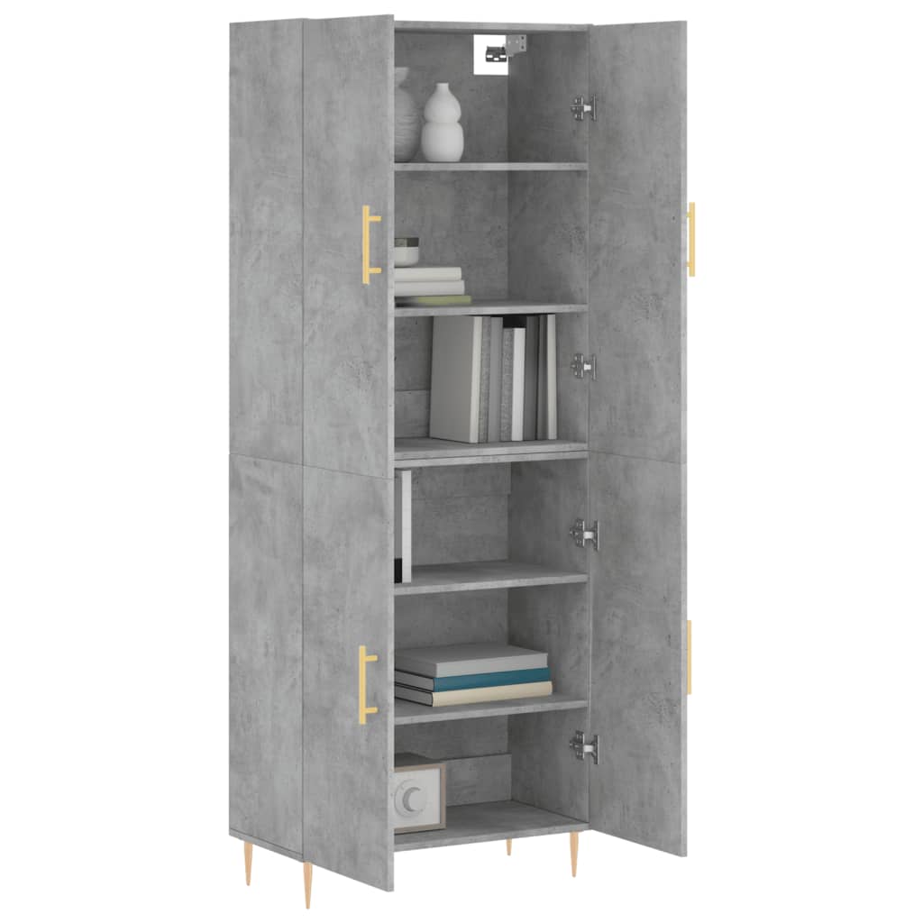 Highboard betonggrå 69,5x34x180 cm konstruert tre