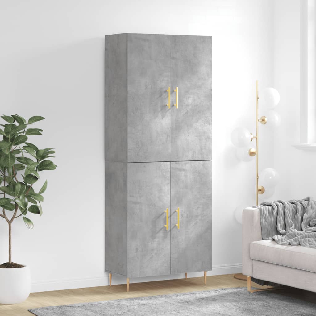 Highboard betonggrå 69,5x34x180 cm konstruert tre