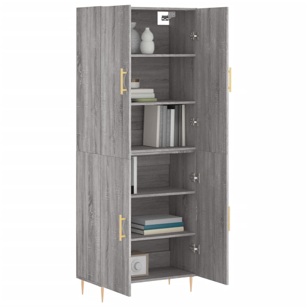 Highboard grå sonoma 69,5x34x180 cm konstruert tre