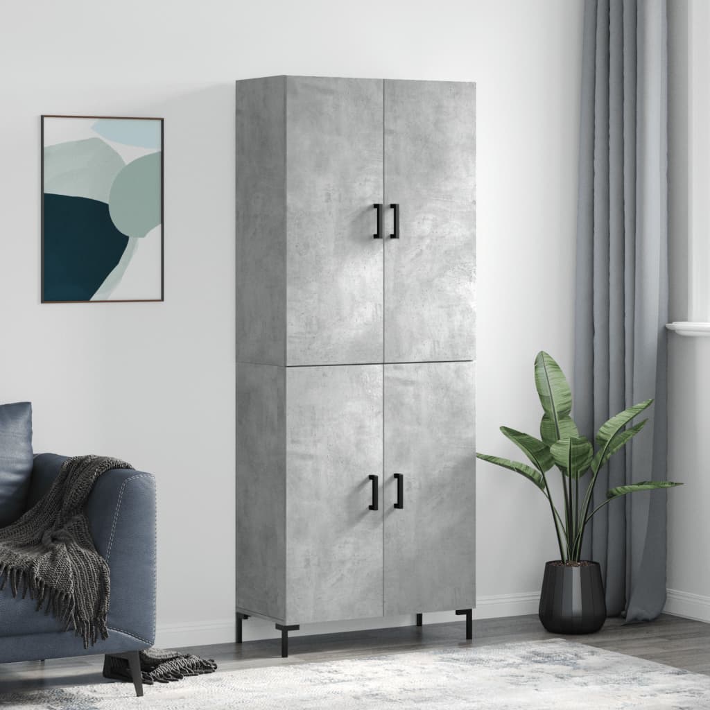 Highboard betonggrå 69,5x34x180 cm konstruert tre