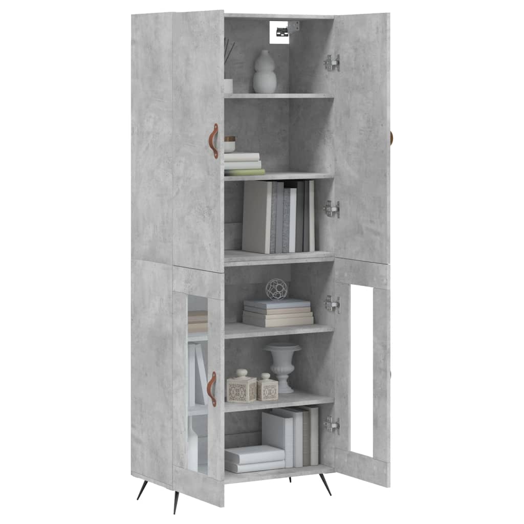 Highboard betonggrå 69,5x34x180 cm konstruert tre