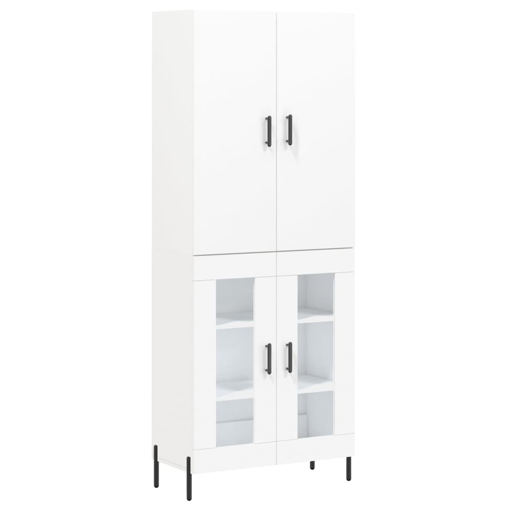 Highboard hvit 69,5x34x180 cm konstruert tre