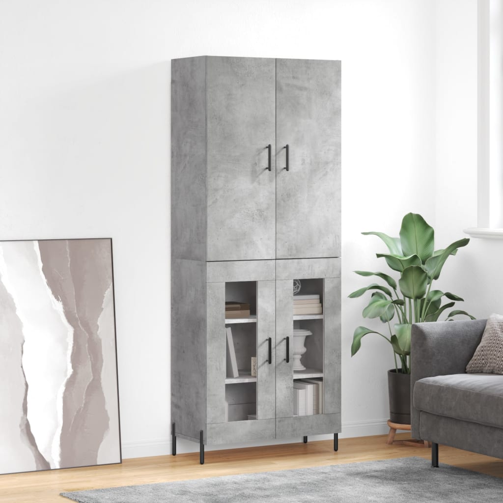 Highboard betonggrå 69,5x34x180 cm konstruert tre