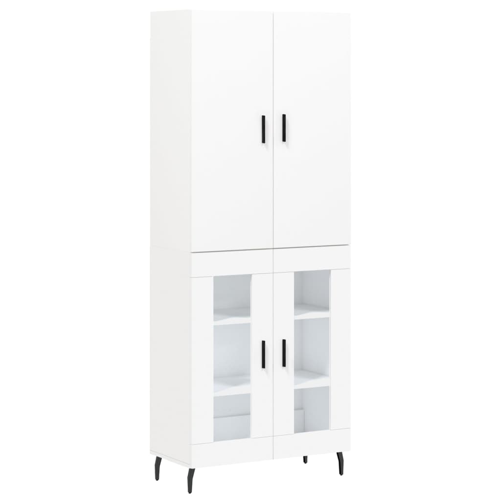 Highboard hvit 69,5x34x180 cm konstruert tre