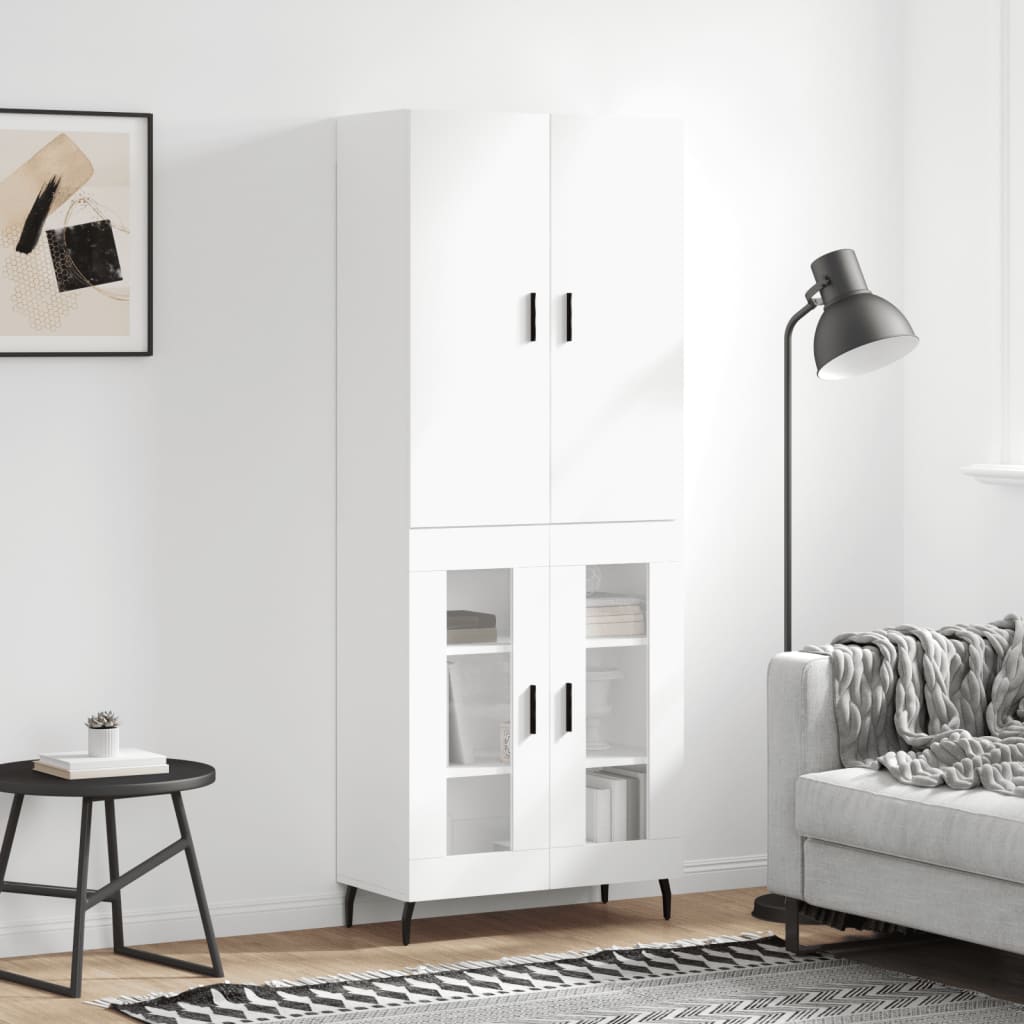 Highboard hvit 69,5x34x180 cm konstruert tre
