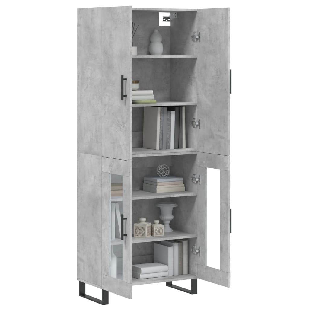 Highboard betonggrå 69,5x34x180 cm konstruert tre