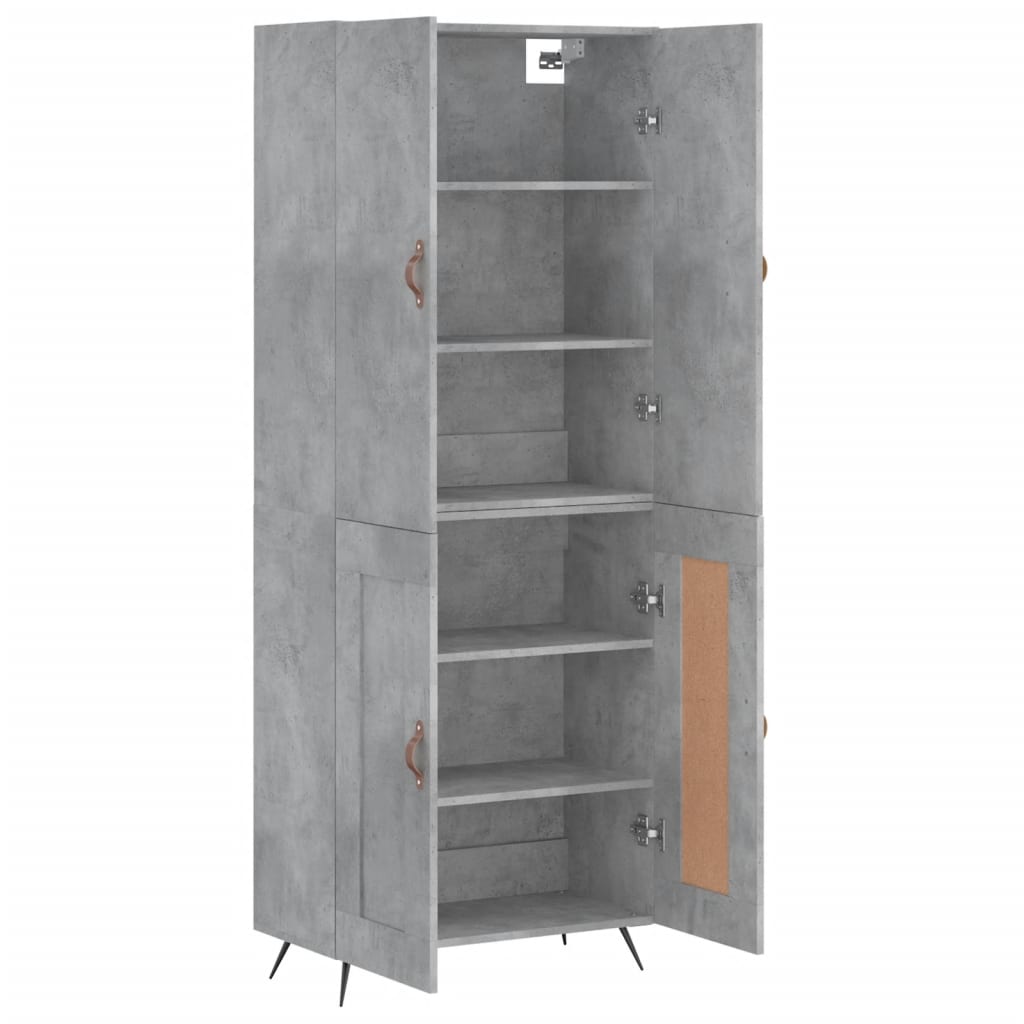 Highboard betonggrå 69,5x34x180 cm konstruert tre