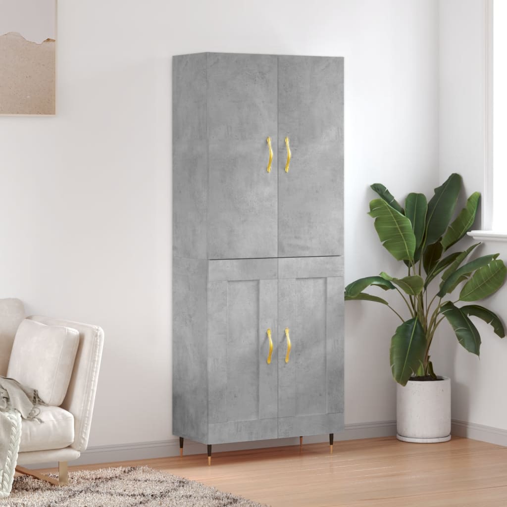 Highboard betonggrå 69,5x34x180 cm konstruert tre
