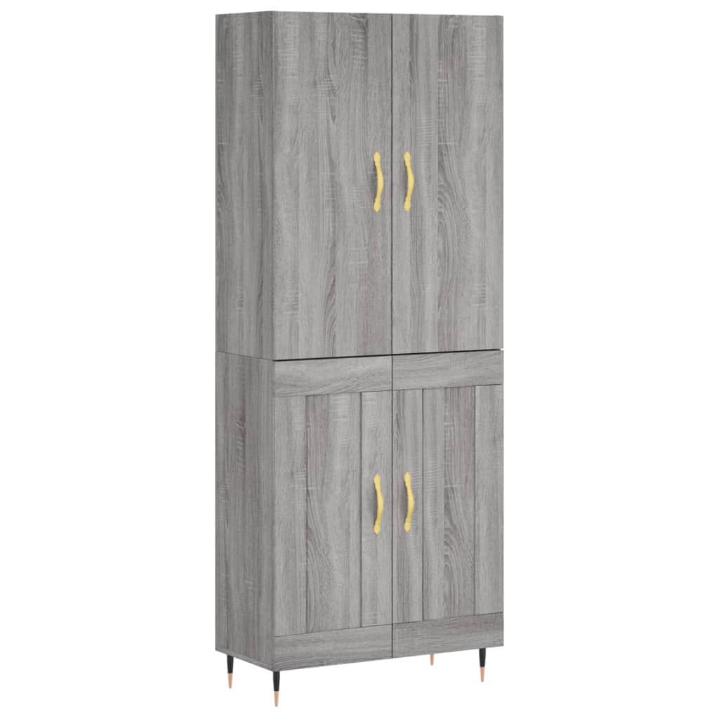 Highboard grå sonoma 69,5x34x180 cm konstruert tre