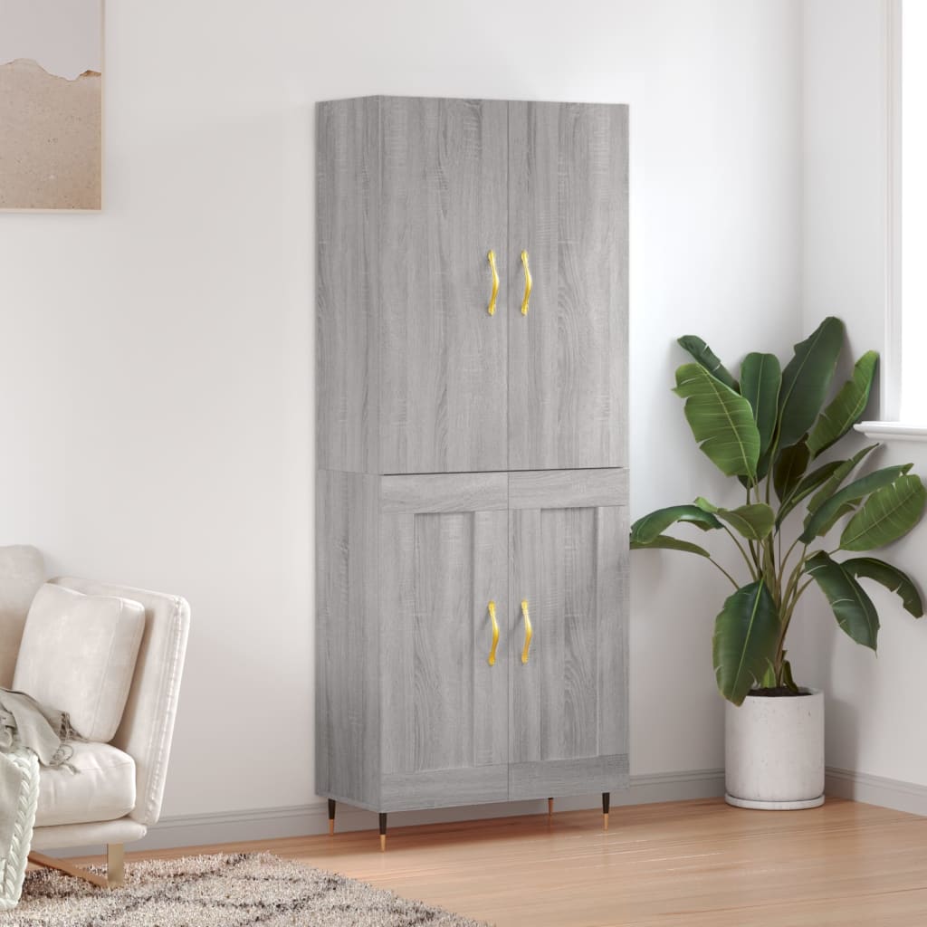 Highboard grå sonoma 69,5x34x180 cm konstruert tre