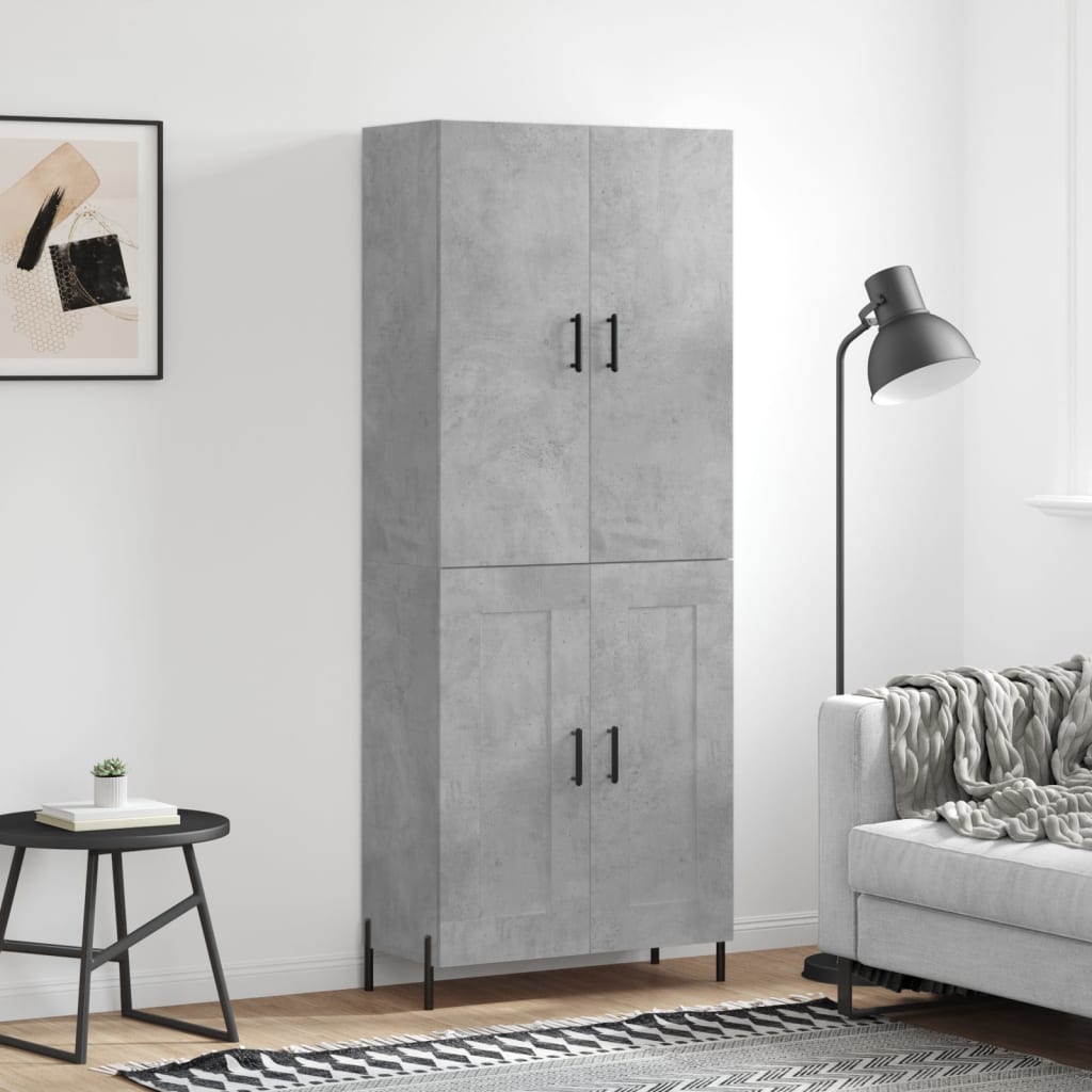 Highboard betonggrå 69,5x34x180 cm konstruert tre