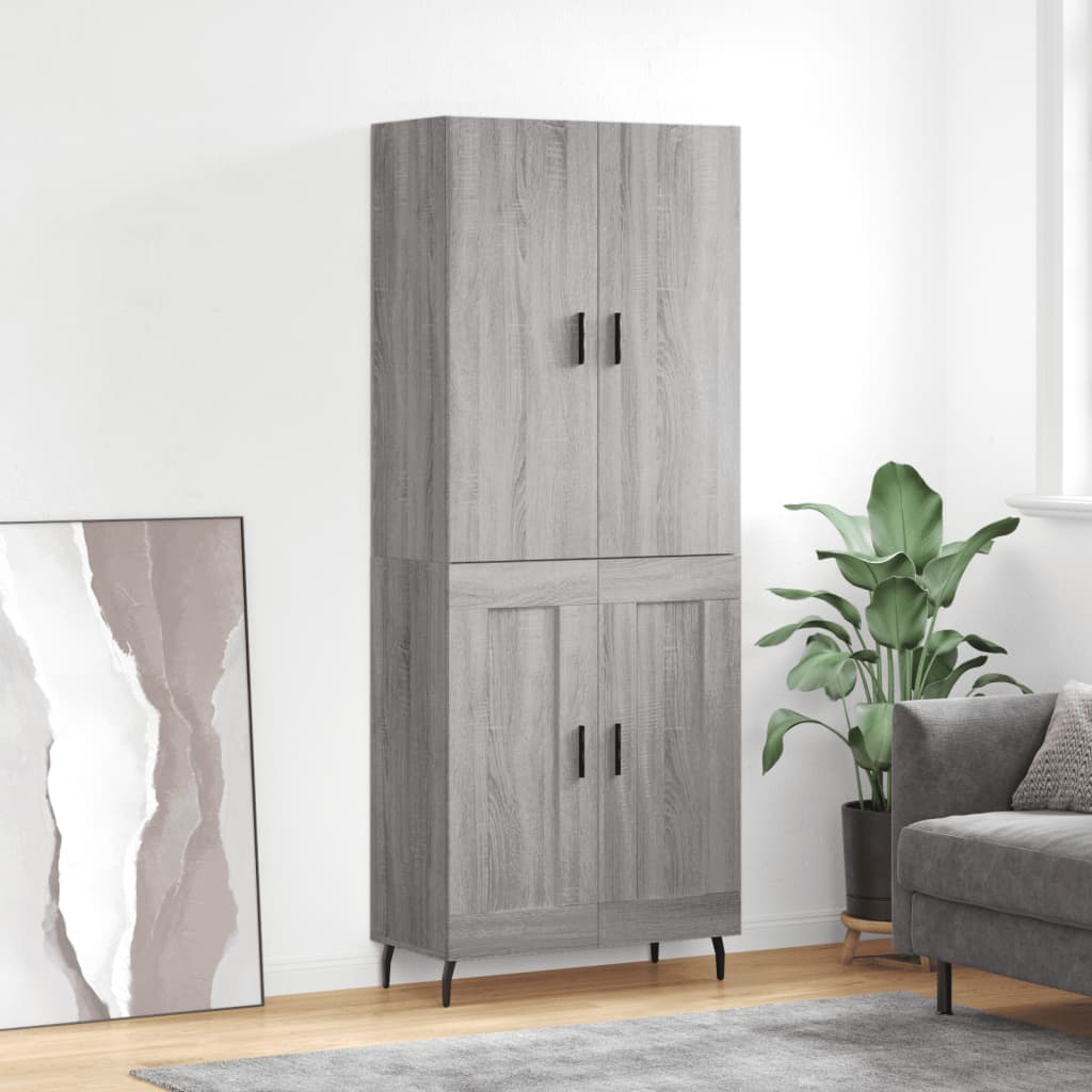Highboard grå sonoma 69,5x34x180 cm konstruert tre
