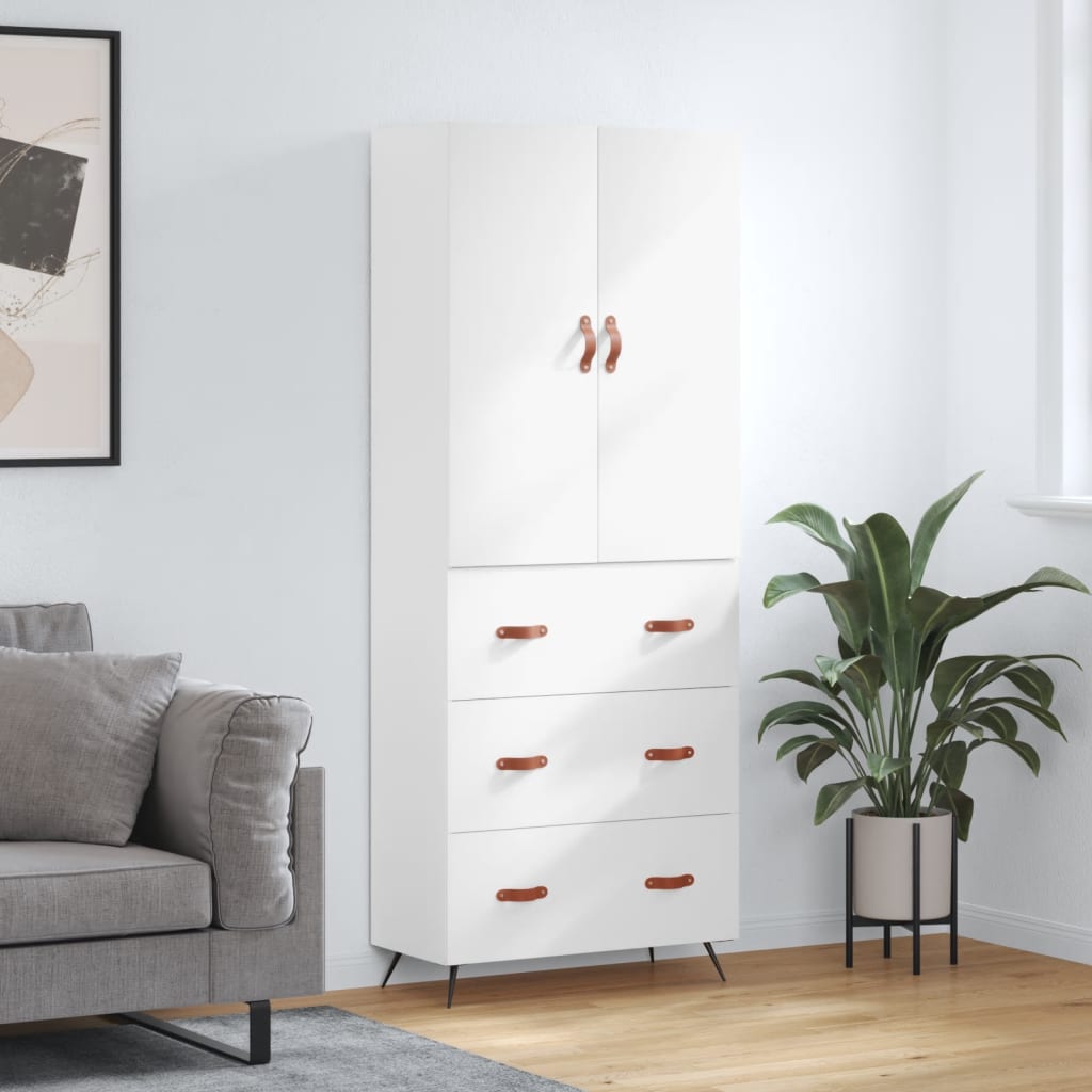 Highboard hvit 69,5x34x180 cm konstruert tre