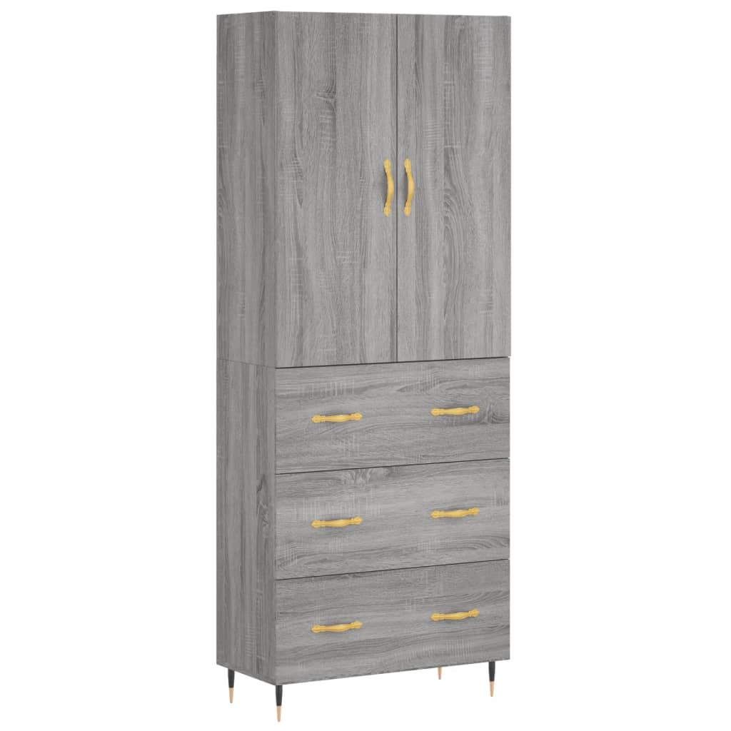 Highboard grå sonoma 69,5x34x180 cm konstruert tre