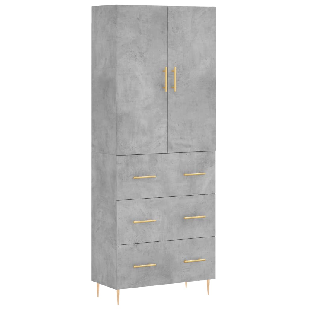 Highboard betonggrå 69,5x34x180 cm konstruert tre