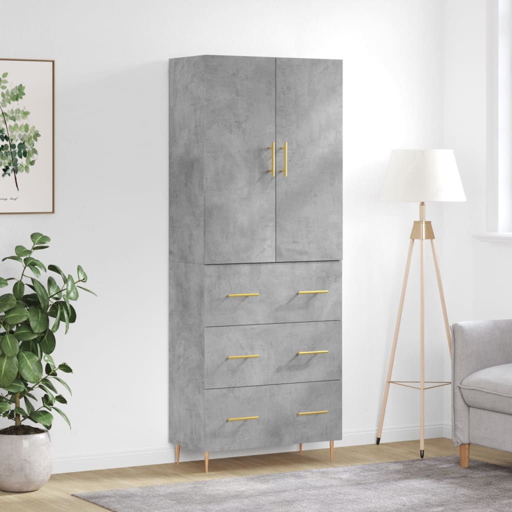 Highboard betonggrå 69,5x34x180 cm konstruert tre