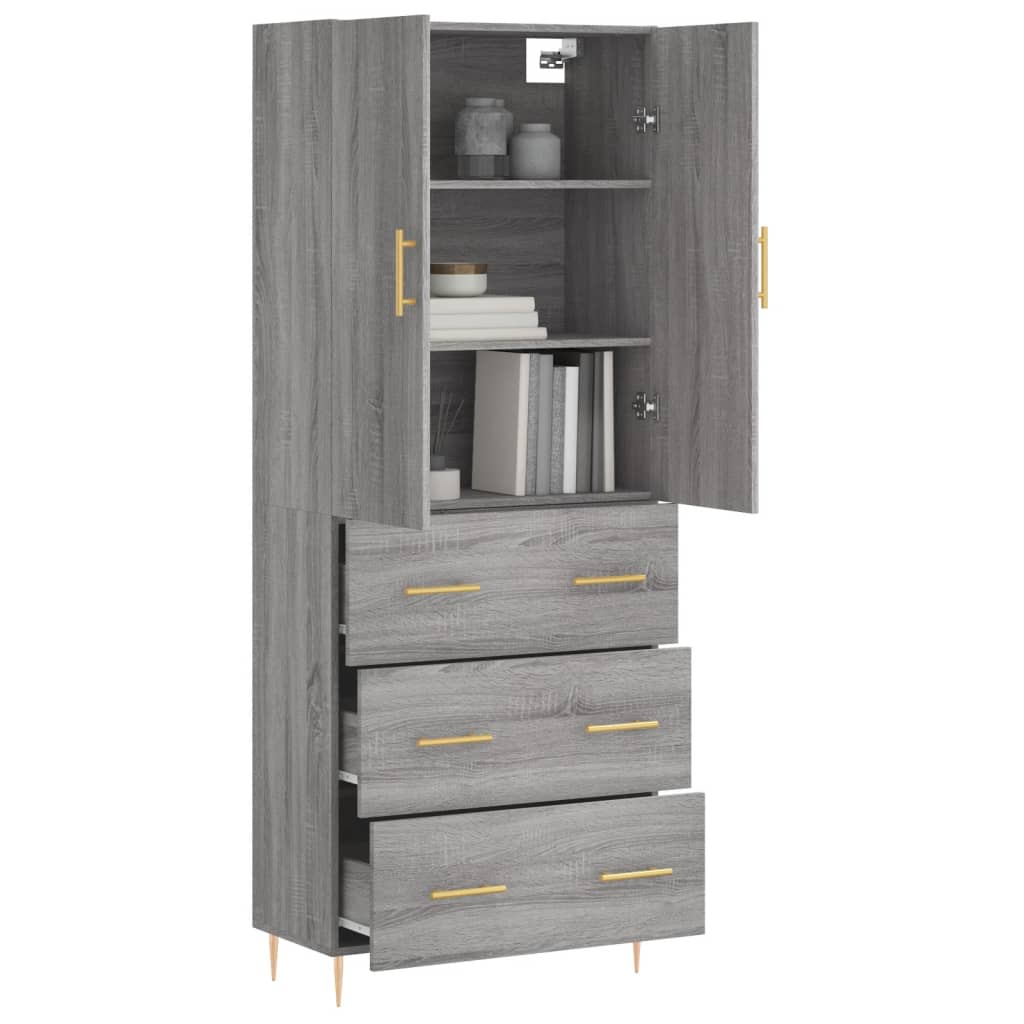 Highboard grå sonoma 69,5x34x180 cm konstruert tre