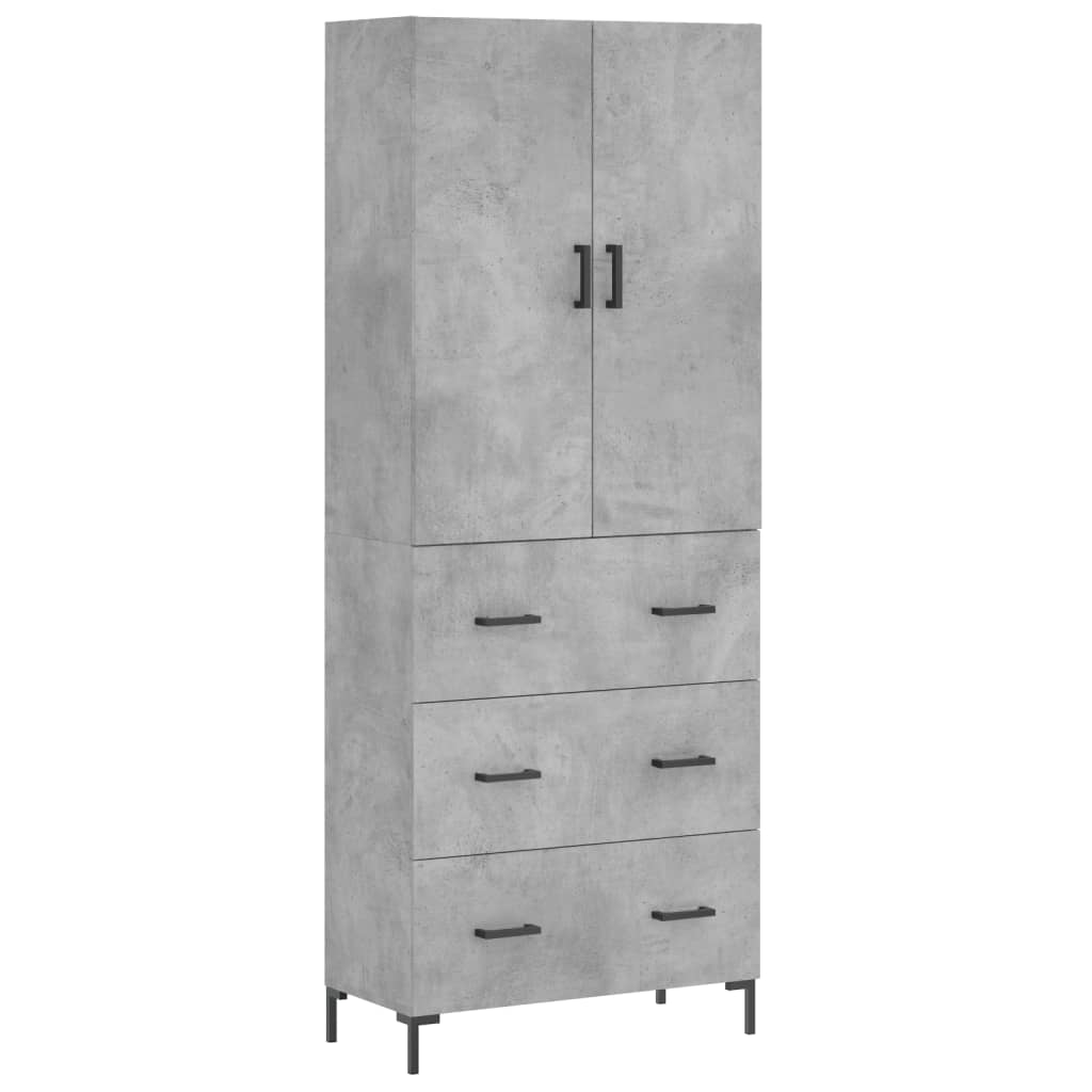 Highboard betonggrå 69,5x34x180 cm konstruert tre
