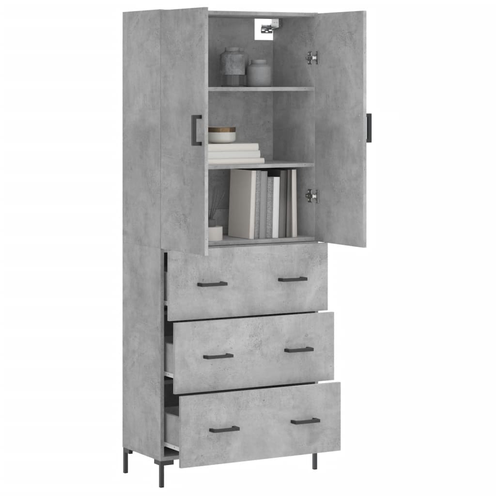 Highboard betonggrå 69,5x34x180 cm konstruert tre