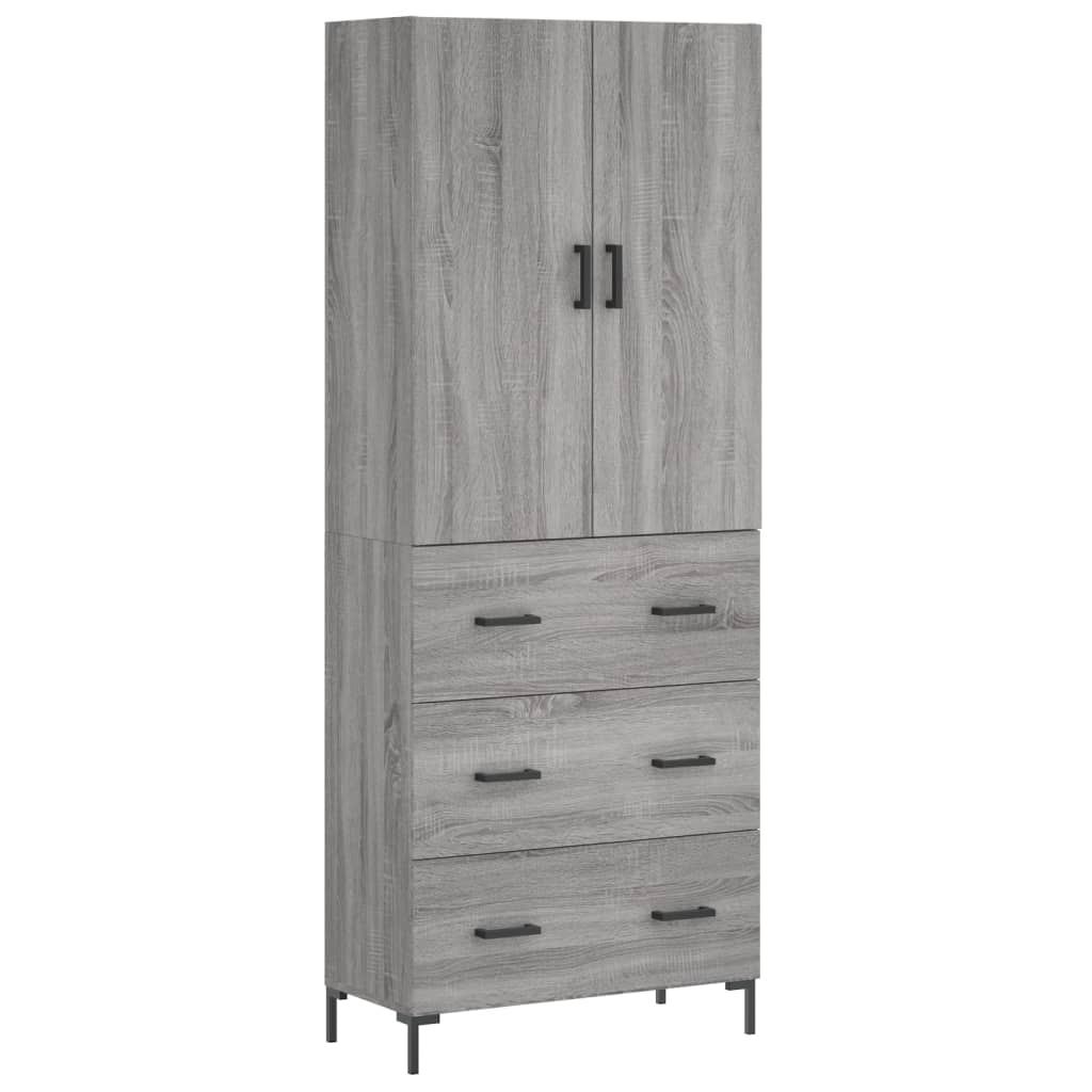 Highboard grå sonoma 69,5x34x180 cm konstruert tre
