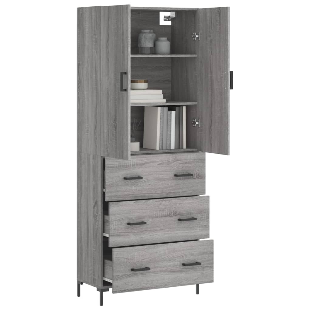Highboard grå sonoma 69,5x34x180 cm konstruert tre