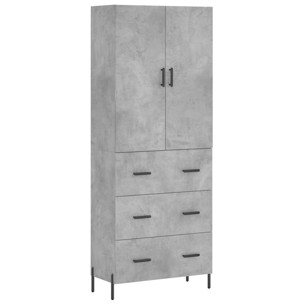 Highboard betonggrå 69,5x34x180 cm konstruert tre