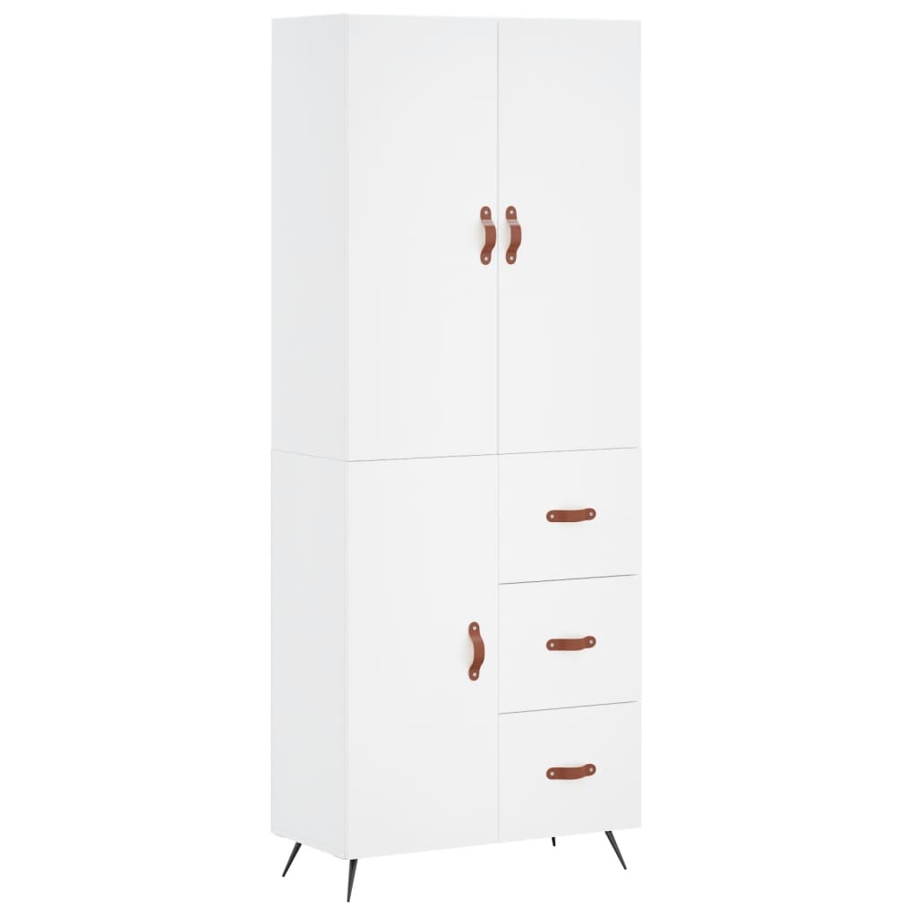 Highboard hvit 69,5x34x180 cm konstruert tre
